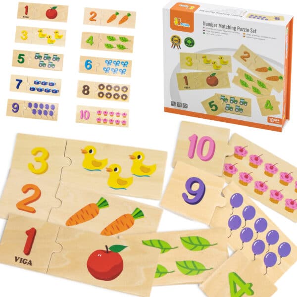 Nauka Liczenia i Cyfr Puzzle Drewniane 20 el. Viga Montessori - 001