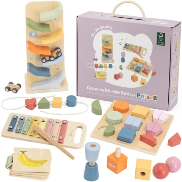 Drewniany Box Edukacyjny Viga 18-24m – Zestaw Sensoryczny Montessori - 001