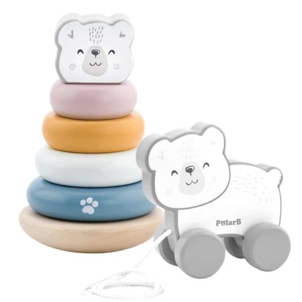 VIGA PolarB Zestaw Miś Polarny Drewniana Piramidka + Miś Polarny do Ciągnięcia - 002