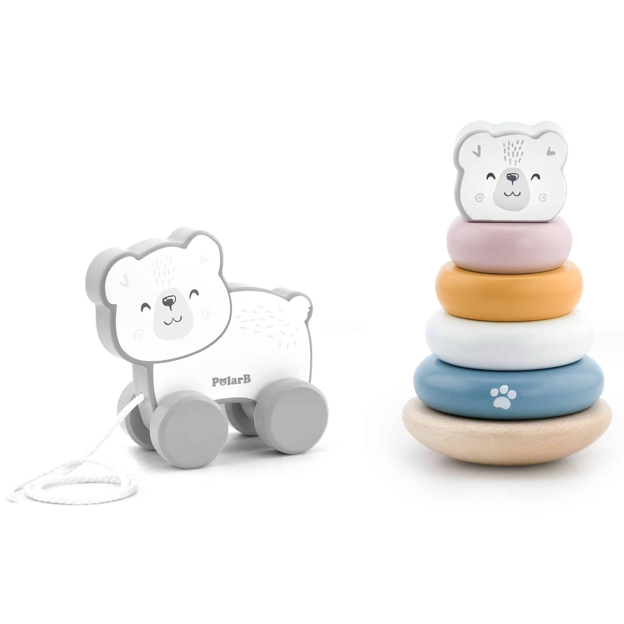 VIGA PolarB Zestaw Miś Polarny Drewniana Piramidka + Miś Polarny do Ciągnięcia - 003