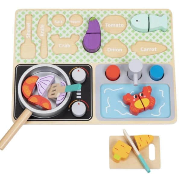 TOOKY TOY Drewniana Kuchnia z Akcesoriami - Zestaw Małego Kucharza - 006