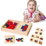 VIGA Drewniana Mozaika Geometryczna Klocki Dienesa Układanka Logiczna Montessori148 el - 001