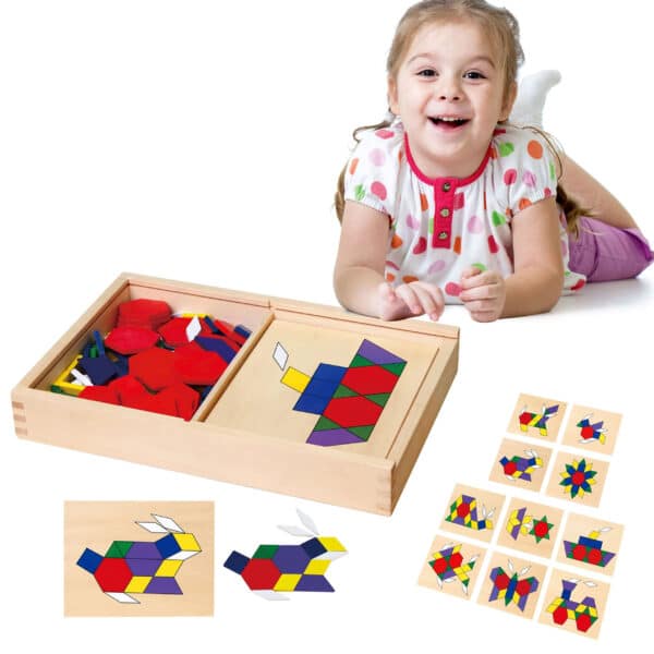 VIGA Drewniana Mozaika Geometryczna Klocki Dienesa Układanka Logiczna Montessori148 el - 003