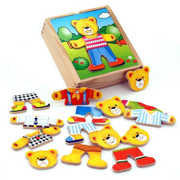 VIGA Drewniane Puzzle Układanka Edukacyjna Ubierz Misia Chłopca - 002