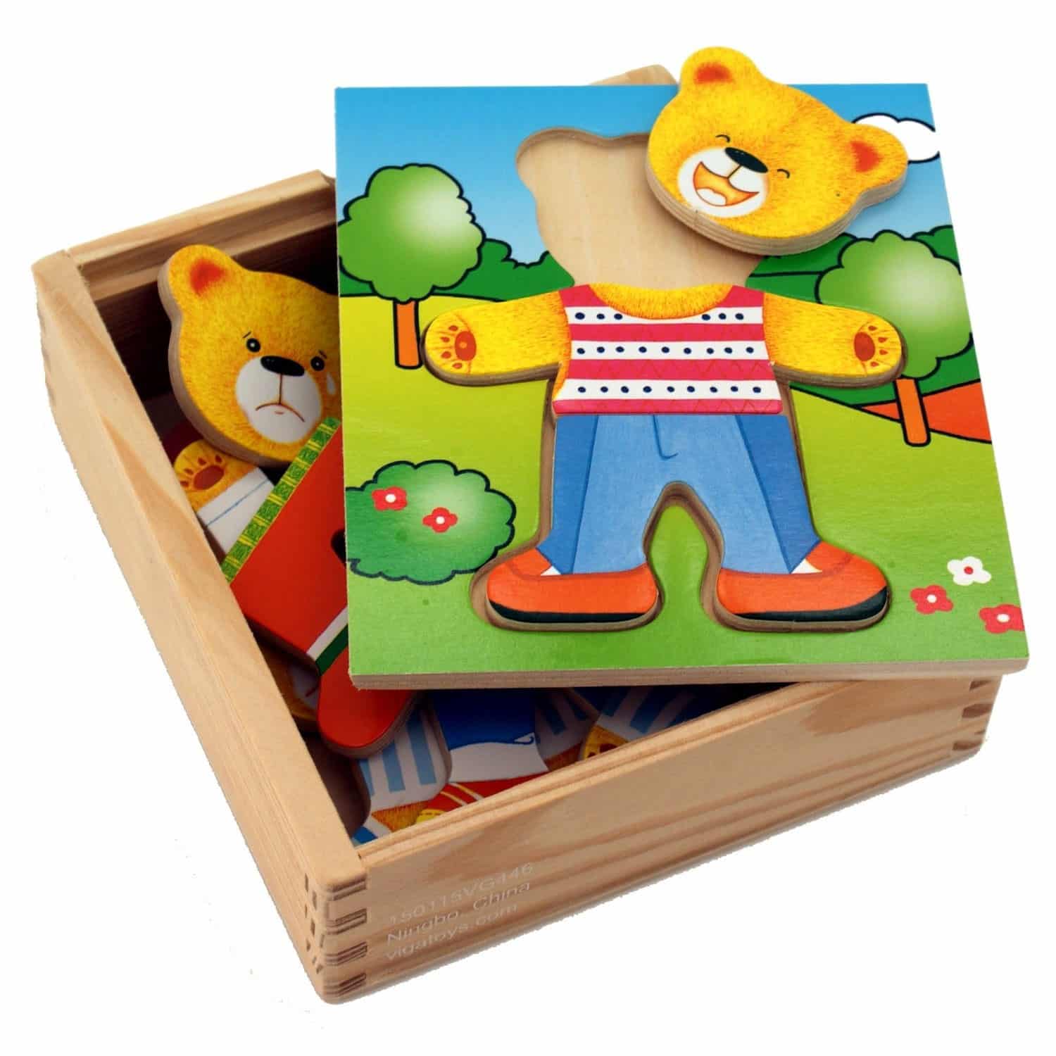 VIGA Drewniane Puzzle Układanka Edukacyjna Ubierz Misia Chłopca - 003