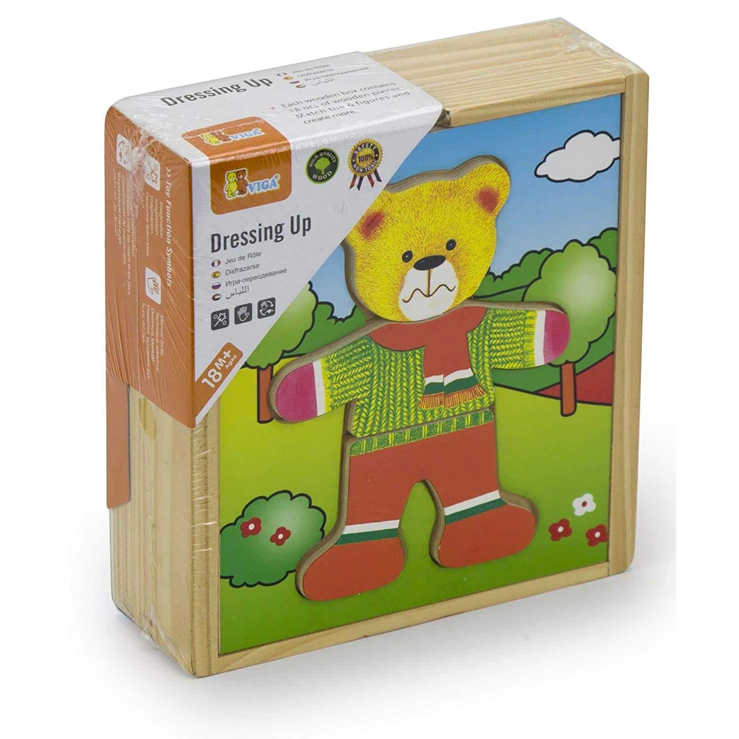 VIGA Drewniane Puzzle Układanka Edukacyjna Ubierz Misia Chłopca - 005