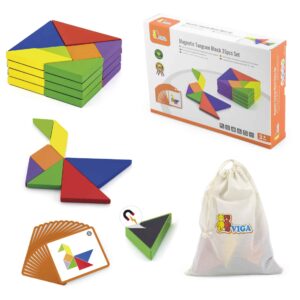 Zestaw Logiczny Tangram Drewniany z Kartami Wzorów FSC Viga - 002