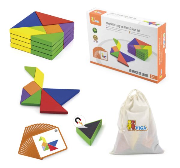 Zestaw Logiczny Tangram Drewniany z Kartami Wzorów FSC Viga - 002