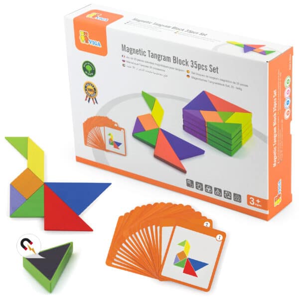 Zestaw Logiczny Tangram Drewniany z Kartami Wzorów FSC Viga - 007