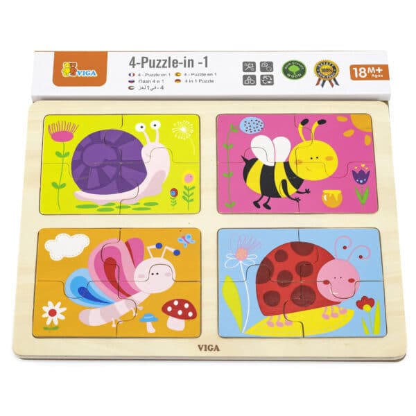 VIGA Drewniane Puzzle Owady 4w1 - 005