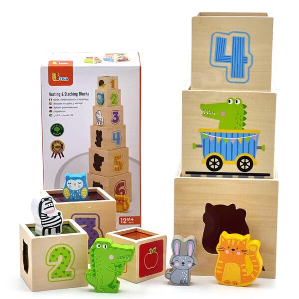 VIGA Drewniana Piramidka Układanka Klocki Sorter Montessori - 001