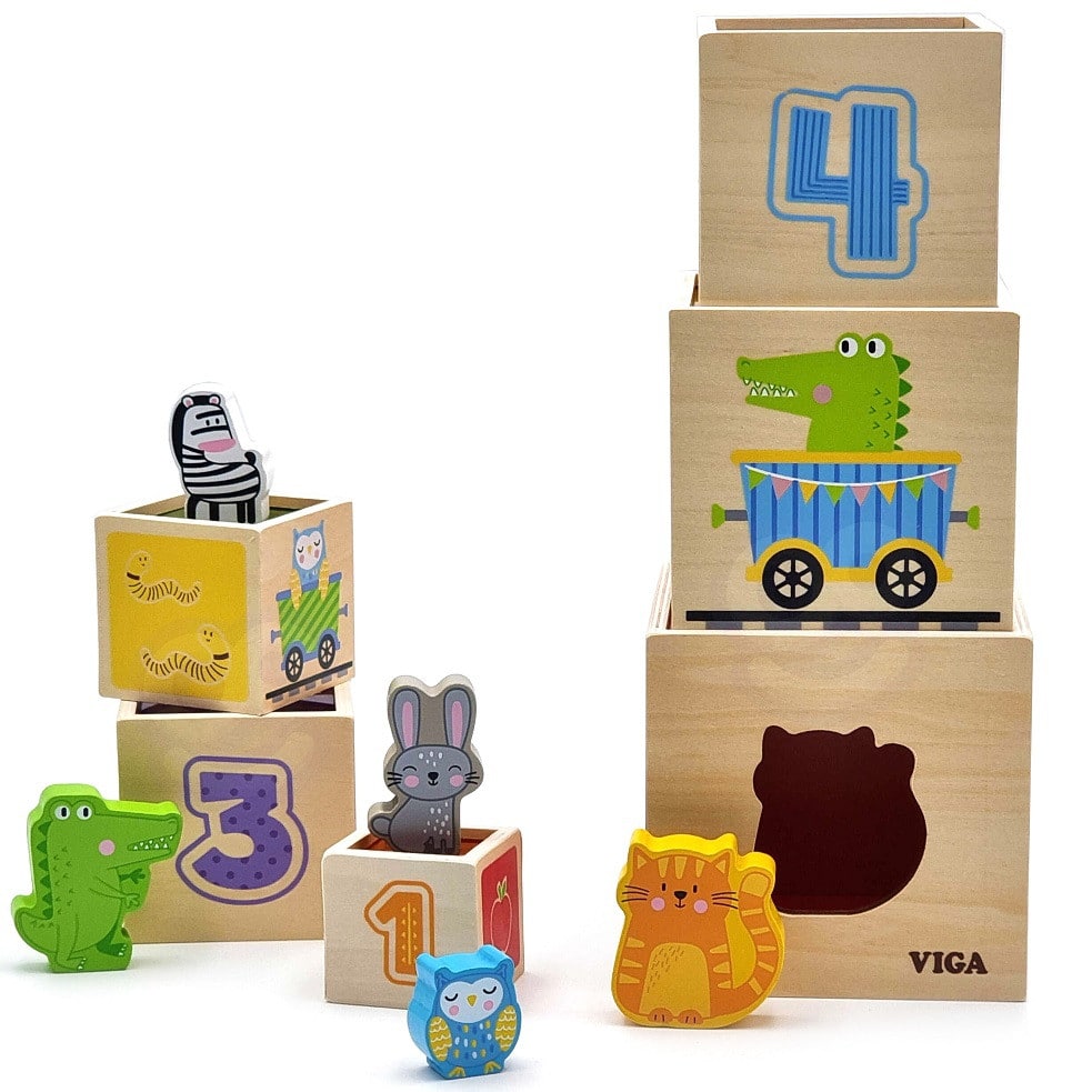 VIGA Drewniana Piramidka Układanka Klocki Sorter Montessori - 012