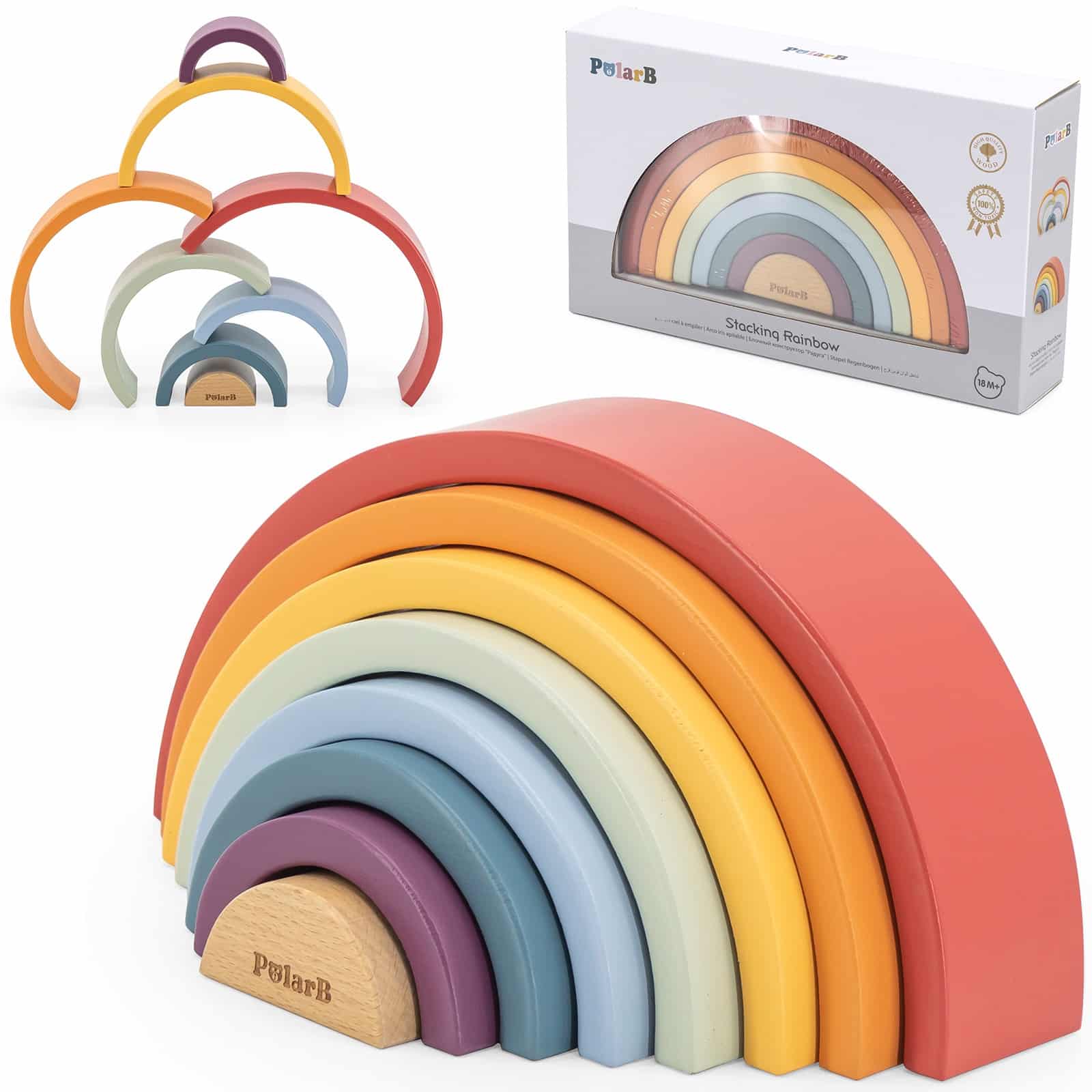 VIGA PolarB Drewniana Tęcza Układanka Klocki Kreatywne Montessori - 001