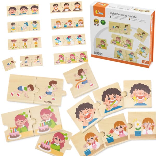 VIGA Drewniana Układanka Puzzle Dopasuj Czynności Dzieci - 001