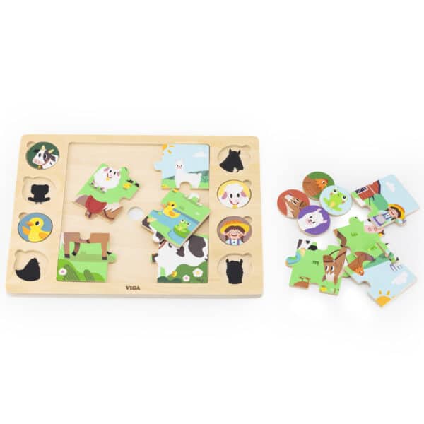VIGA Drewniane Puzzle Odgadnij Po Cieniu - Farma Układanka 17 el. - 006
