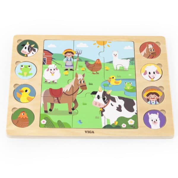 VIGA Drewniane Puzzle Odgadnij Po Cieniu - Farma Układanka 17 el. - 007