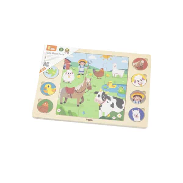 VIGA Drewniane Puzzle Odgadnij Po Cieniu - Farma Układanka 17 el. - 008