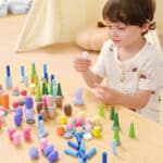 VIGA Klocki Drewniane Edukacyjne Układanka Montesori 141el. - 002
