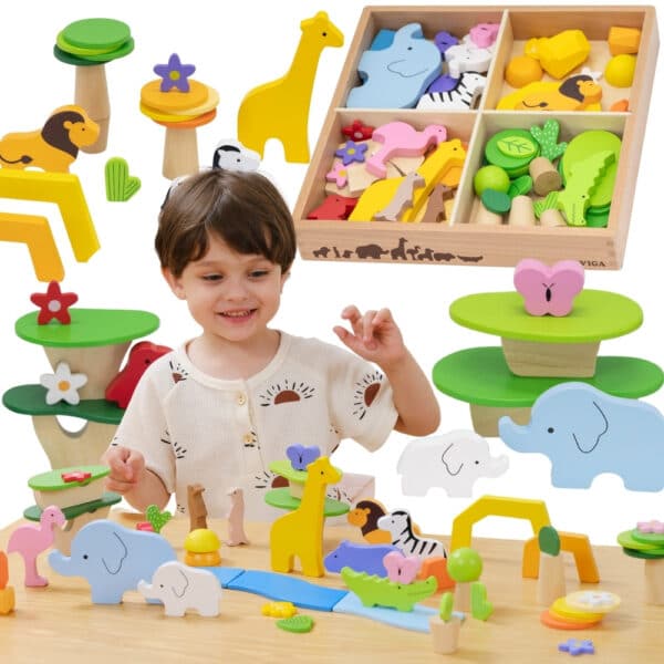 Zestaw Klocków Drewnianych Tropikalna Przygoda Viga 55 el. Montessori - 001
