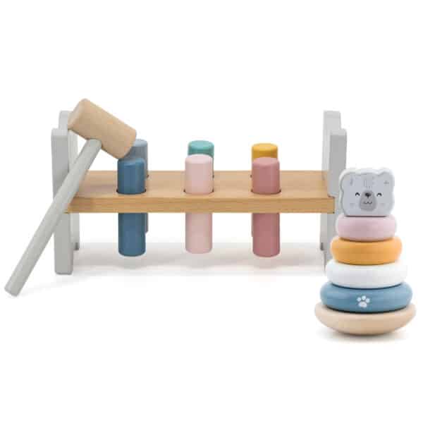 VIGA PolarB Zestaw Drewniana Piramidka + Przebijanka z Młoteczkiem Miś Polarny Montessori - 006