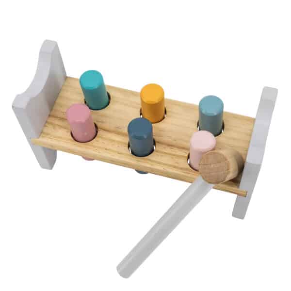 VIGA PolarB Zestaw Drewniana Piramidka + Przebijanka z Młoteczkiem Miś Polarny Montessori - 009