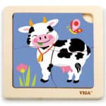 VIGA Poręczne Drewniane Puzzle Krówka - 003