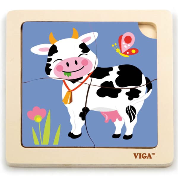 VIGA Poręczne Drewniane Puzzle Krówka - 003
