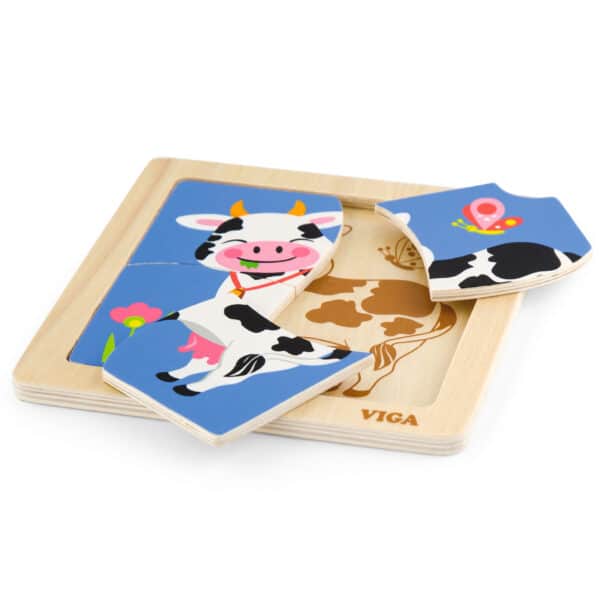 VIGA Poręczne Drewniane Puzzle Krówka - 004