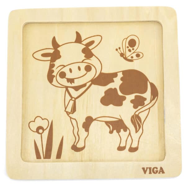 VIGA Poręczne Drewniane Puzzle Krówka - 005