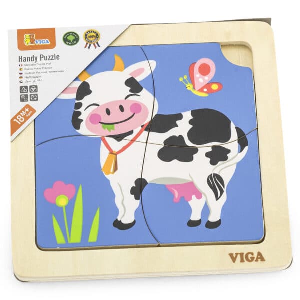 VIGA Poręczne Drewniane Puzzle Krówka - 007