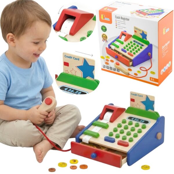 VIGA Drewniana Kasa sklepowa z akcesoriami Skaner Montessori - 001