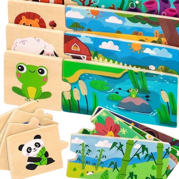 Drewniana Układanka Logiczna Zwierzątka Viga – Sorter Kształtów Montessori - 001