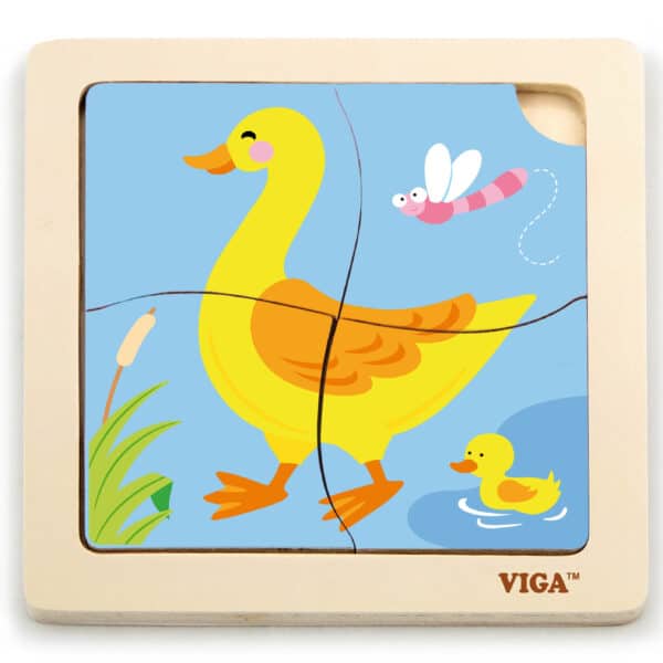 VIGA Poręczne Drewniane Puzzle Kaczuszka Układanka 4 elementy - 006