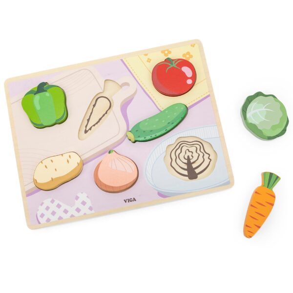 Drewniana Układanka Montessori Viga - Warzywa 2w1 z Figurkami - 005