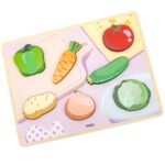 Drewniana Układanka Montessori Viga - Warzywa 2w1 z Figurkami - 007