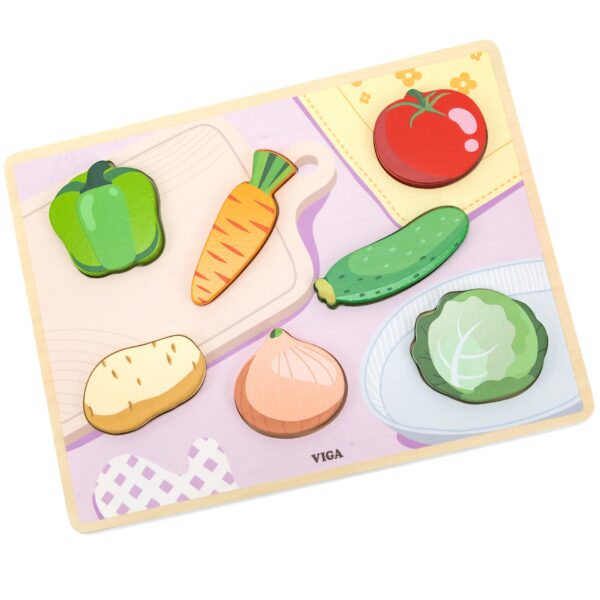 Drewniana Układanka Montessori Viga - Warzywa 2w1 z Figurkami - 007