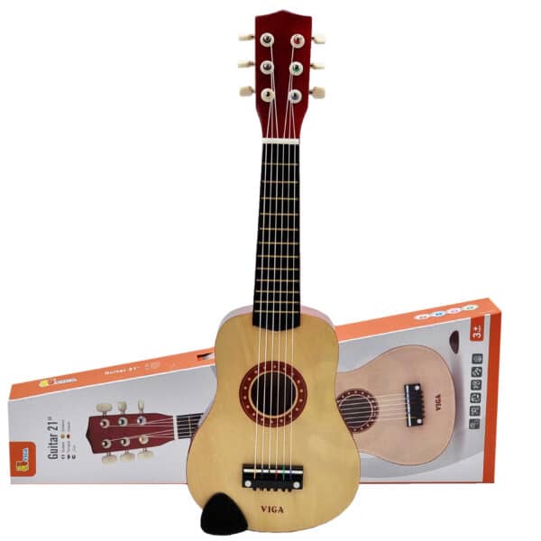 Viga Drewniana gitara dla dzieci Naturalna 21 cali 6 strun - 001