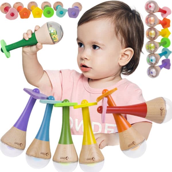 CLASSIC WORLD Grzechotka 2w1 Drewniany Instrument Tęczowy Marakas 1 szt. - 001