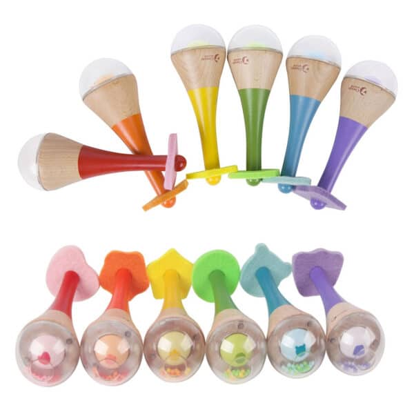 CLASSIC WORLD Grzechotka 2w1 Drewniany Instrument Tęczowy Marakas 1 szt. - 004