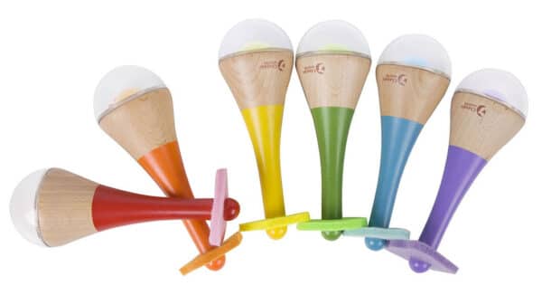 CLASSIC WORLD Grzechotka 2w1 Drewniany Instrument Tęczowy Marakas 1 szt. - 006