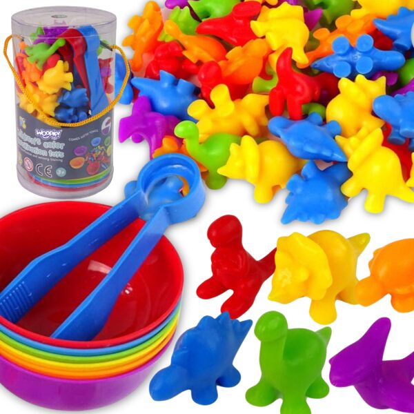 WOOPIE Gra Edukacyjna Montessori Sorter Kolorów Dinozaury 56 el. - 001