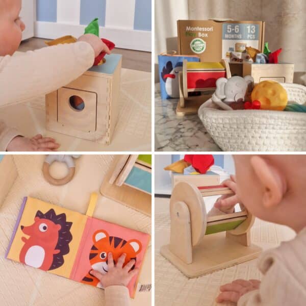 WOOPIE GREEN Box Pudełko XXL Montessori Edukacyjne 6w1 Sensoryczne 5-6 Miesięcy 13el. FSC - 003