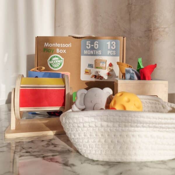 WOOPIE GREEN Box Pudełko XXL Montessori Edukacyjne 6w1 Sensoryczne 5-6 Miesięcy 13el. FSC - 005