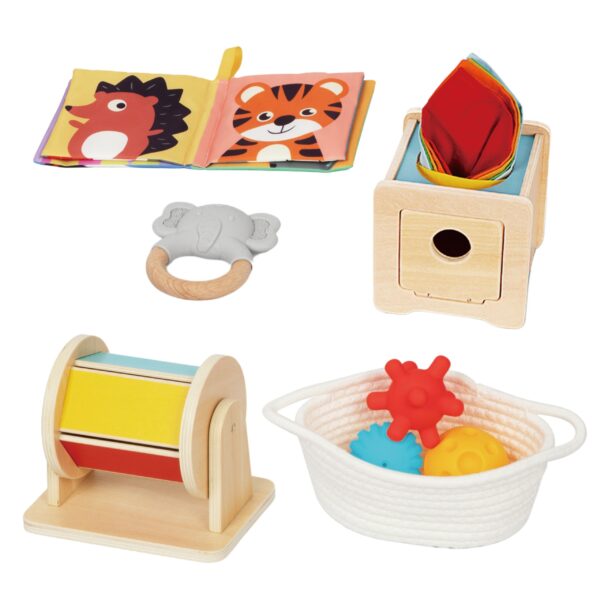 WOOPIE GREEN Box Pudełko XXL Montessori Edukacyjne 6w1 Sensoryczne 5-6 Miesięcy 13el. FSC - 007