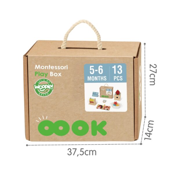WOOPIE GREEN Box Pudełko XXL Montessori Edukacyjne 6w1 Sensoryczne 5-6 Miesięcy 13el. FSC - 008