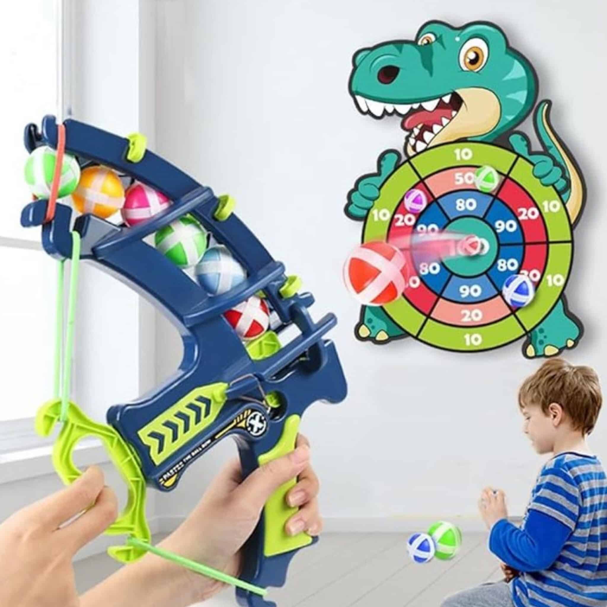 WOOPIE Gra Zręcznościowa w Rzutki na Rzepy Zestaw 2w1 Tarcza + Wyrzutnia Łuk Dino - 002