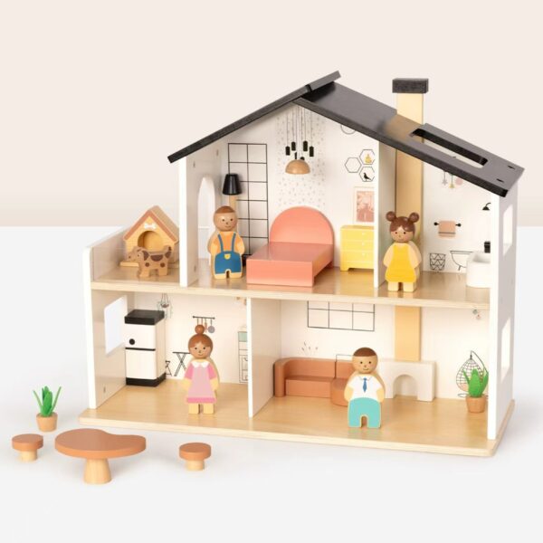TOOKY TOY Drewniany Domek dla Lalek z Akcesoriami i Rodzinką 20 el. - 005