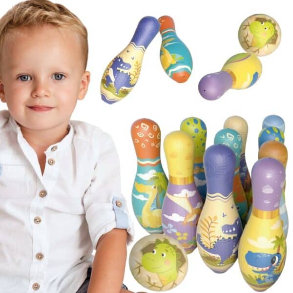 WOOPIE Gra Zręcznościowa Kręgle Miękkie Soft Dinozaury Zestaw 12el. - 001