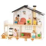 TOOKY TOY Drewniany Domek dla Lalek z Akcesoriami i Rodzinką 20 el. - 007
