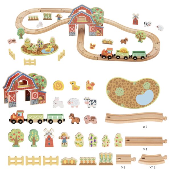 TOOKY TOY Drewniana Kolejka Farma Zestaw 48 el. - 004